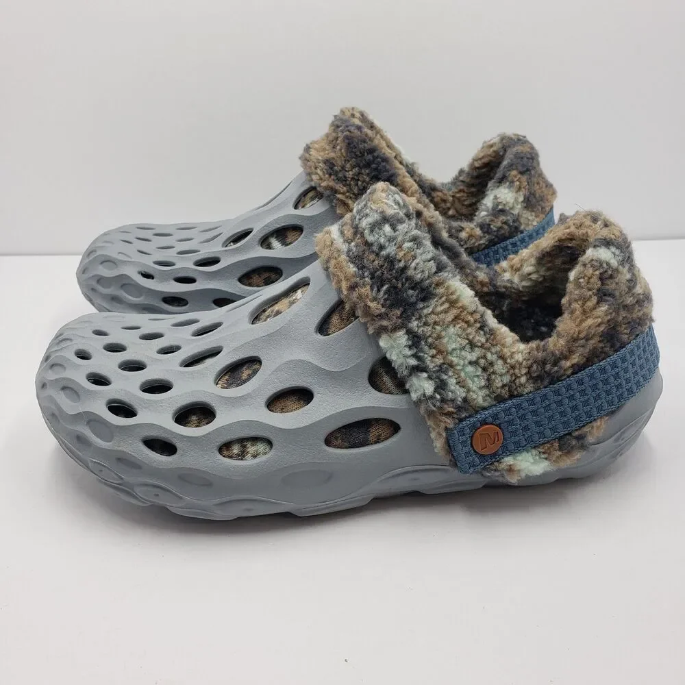 Merrell Hydro Moc 2 Snug Highrise Men 10 Gray Camo Fleece Lined Clogs Shoes